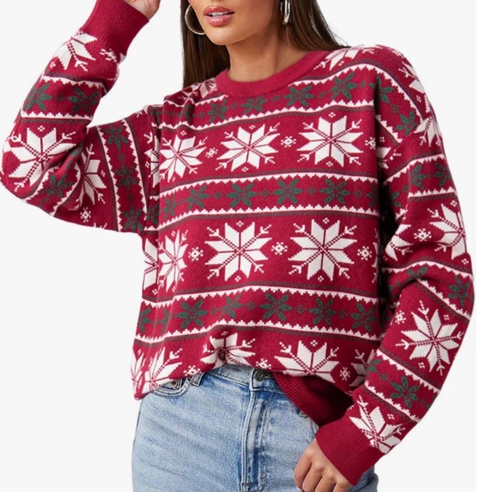 Dokotoo Snowflake Sweater Women XL New Fair Isle Red Christmas Pullover